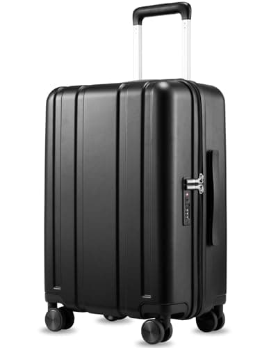 LUGGEX Carry On Luggage 22x14x9 Airline Approved, L2 100% PC Hard Shell Travel Suitcase with Smooth Spinner Wheels, TSA Lock (EX-Core, Black, 20 Inch, 40L)