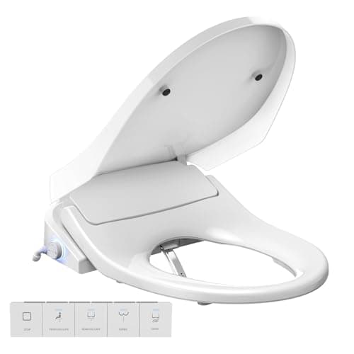 Electric Bidet Toilet Seat Elongated, Heated Toilet Seat with Instant Warm Water & Air Dryer, 6 Wash Modes, Dual Control, Self-Cleaning Nozzle, Soft-Close Lid, Night Light, Eco & Child Friendly