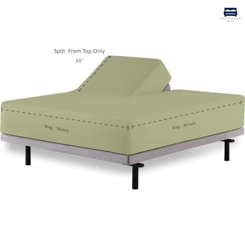 Cottingon Split Top King Fitted Sheet for Adjustable Beds- 100% Cotton, Soft & Breathable, Deep Pocket Half Split Down 34 Inches, 1 Piece Luxury Fitted Sheet Only - Sage 5