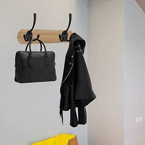 7 Pack Big Heavy Duty Triple Coat Hooks Wall Mounted with 14 Screws, Retro Double Utility Rustic Hooks for Thick Coat, Bag, Towel 7