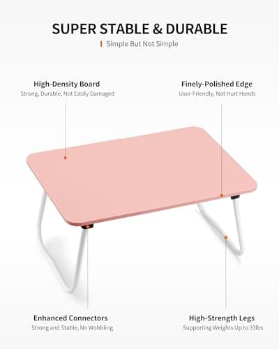 FISYOD Foldable Lap Desk, Laptop Bed Desk, Portable Bed Table, Laptop Stand for Bed & Couch, Lightweight & Mini - Pink 5