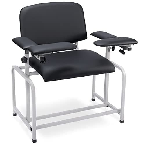 VivaComfort Black Bariatric Wide Padded Blood Drawing Chair, Phlebotomy Chair with Adjustable Armrest, 35" H x 18" L x 29"W, Blood Draw Chair, Medical Chair, Great for Mommy and Me