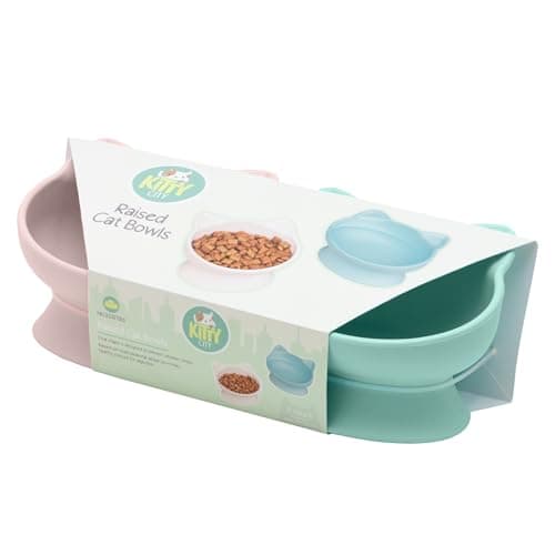 Kitty City Elevated Cat Bowls (Set of 2), Whisker-Friendly Raised Cat Food & Water Dishes, Modern Pedestal Design, Dishwasher Safe, 6.5 oz Each – Pink & Teal 5