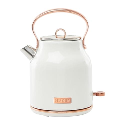 Haden Heritage 1.7 Liter Stainless Steel Electric Kettle, Hot Water Kettle with 360-Degree Base and Auto Shutoff, Ivory & Copper