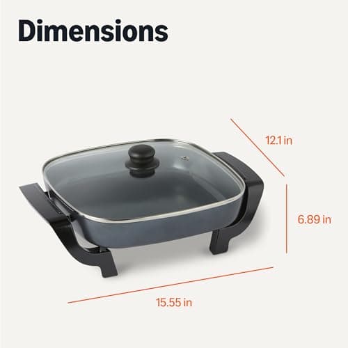 Amazon Basics Electric Skillet and Frying Pan with Glass Lid, Nonstick Ceramic Coating, Cool-Touch Handles, Adjustable Heat, 15.74 x 11.81 x 6.69 inch, Black 5