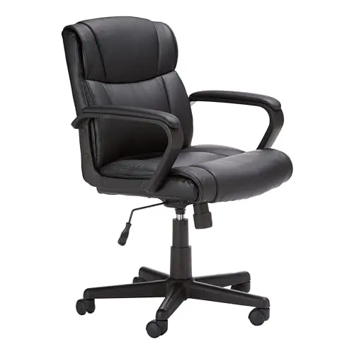Amazon Basics Office Task Chair with Adjustable Height, 360° Swivel, Padded Armrests, Mid-Back, Rolling, 275 Pound Capacity, 24.2"D x 24"W x 34.8"H, Black Faux Leather