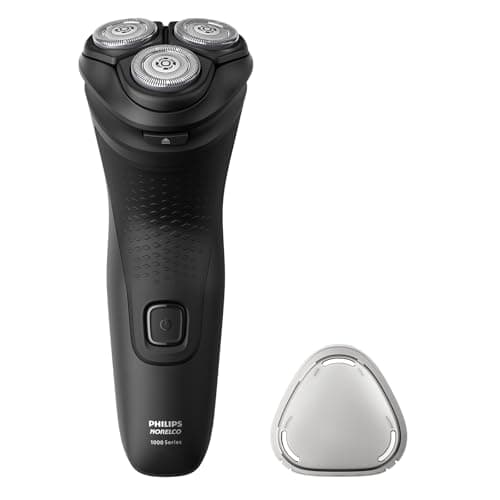 Philips Norelco Shaver 1100 Series, Dry Electric Shaver, 27 Self-Sharpening ComfortCut Blades, 4D Floating Heads, P-Cap, Deep Black, Model S1016/90