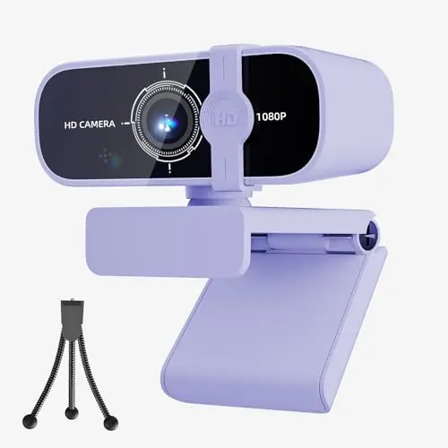 ISKOVI C28 1080P Webcam with Privacy Cover and Tripod Stand, PC Camera with Noise-Canceling Mic, Auto Light Correction,Plug and Play, Web Camera for Streaming, Zoom/Skype/Facetime/YouTube,Purple