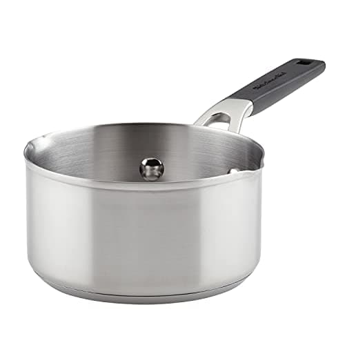KitchenAid 71018 Stainless Steel Saucepan with Pour Spouts, 1 Quart - Brushed Stainless Steel