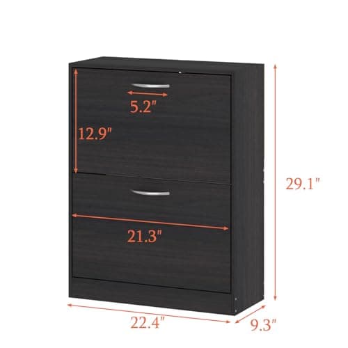 FUFU&GAGA Shoe Cabinet with 2 Flip Drawers for Entryway, Modern Shoe Storage Cabinet, Freestanding Shoe Rack Storage Organizer (22.4”W x 9.4”D x 29”H)(Black) 2