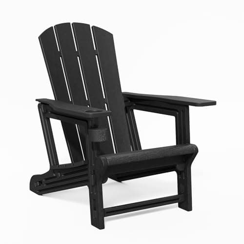 SEVOBAL Adirondack Chair, HDPE All-Weather Fire Pit Chairs, Wooden Textured Plastic Adirondack Chairs with Cup Holders, Outdoor Lawn Chairs for Deck,Patio,Backyard,Black