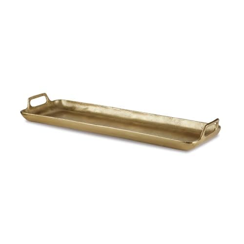 Signature Design by Ashley Posy Contemporary Decorative Metal Serving Tray with Handles, Display Only, Not Food Safe, Cast Aluminum, 24" Length, Gold Finish