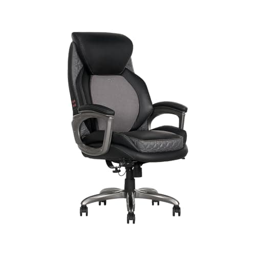 Sharper Image S-600 Active Lumbar Heated Ergonomic Bonded Leather Swivel Executive Massage Chair, Black (60098-BLK)