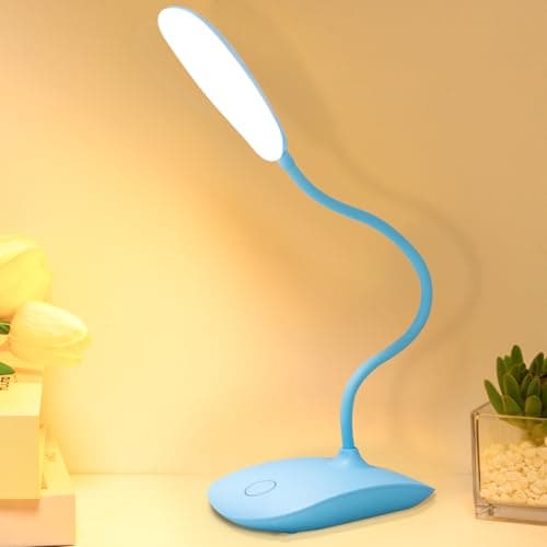 TNNOP Battery Powered Desk Lamp, Portable Lamps Rechargeable 3 Color Modes Touch Control Stepless Dimming, Wireless Desk Lamp with 2000mAh, Small LED Table Light for Dorm Study Office Bedroom,Blue