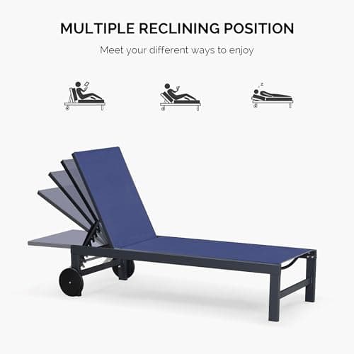 PURPLE LEAF Outdoor Chaise Lounge with Wheels for Outside 2 Pieces Aluminum Patio Lounge Chair with 5 Adjustable Position for Outdoor Beach Yard Pool Side Table Included Navy Blue 7