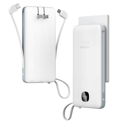 Portable Charger with Built in Cables,TESSAN 10000mAh Power Bank Fast Charging with Foldable Wall Plug Charger, PD20W Compact Battery Pack Travel Essentials for iPhone 17/16/15 Series,Samsung,Tablets