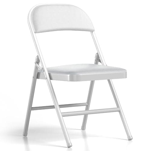 LUCKPRO 1 Pack Folding Chairs with Cushion Padded - Metal Chairs w/Comfortable Seats and Durable Steel Frame Foldable Chair for Indoor Outdoor Wedding, Party, Backyard & Office Events (White, 1 Pack)