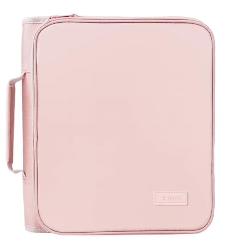 SUNEE Zippered Binder Bag with Handle, 2-Inch 3-Ring O-Ring, 500-Sheet Capacity, Includes Zip Pocket, 5-Tab Expanding File Folder, Multi-Pocket Organizer Binder for Middle School, Pink Lotus