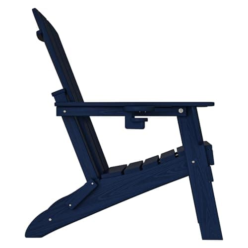 Plawdlik Folding Adirondack Chair, SGS Tested, Wooden Textured with Cup Holder, Heavy All-Weather HDPE Comfortable Set Poolside Backyard Lawn Navy Blue 10