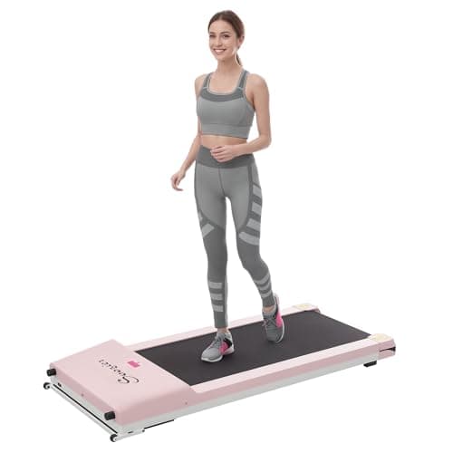 Soozier Under Desk Treadmill, Portable Walking Pad with Foldable Wheels, Remote Control, LED Display, 200 lbs Weight Capacity, Pink