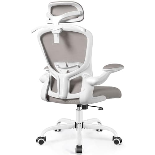 FelixKing Office Chair with Headrest, Ergonomic Desk Chair with Wheels, Task Swivel Comfy Chair with Adjustable Lumbar Support, Breathable Mesh Computer Chair with flip-up Armrests for Home (Gray)