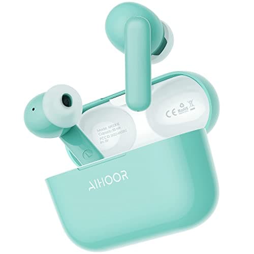 AIHOOR Wireless Earbuds for Music and Sports, Bluetooth 5.3 in-Ear Headphones with Extra Bass Built-in Mic Touch Control 30hr Battery Earphones, Waterproof (Tiffany)