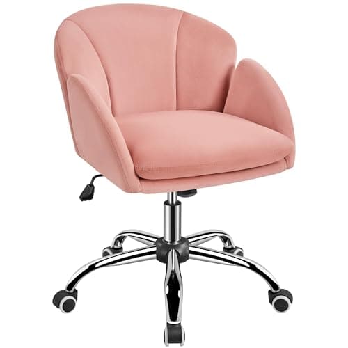 Yaheetech Pink Desk Chair Vanity Chair Comfy Velvet Chair Cute Desk Chair for Home Office Modern Swivel Rolling Chair for Bedroom, Living Room, Makeup Room Women