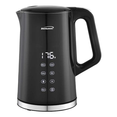 Brentwood 1100W 1.7L Cordless Cool Touch Digital Kettle with Stainless Steel Interior, Temperature Control with 4 Presets, 360° Base, Auto Shut-Off, Keep Warm, & Boil Dry Protection (Black, 7.2 Cups)