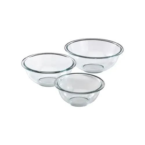 Pyrex Essentials (3-Piece) Glass Mixing Bowls Set For Prepping, Baking and Cooking, Preheated Oven, Dishwasher, Freezer, and Microwave Safe