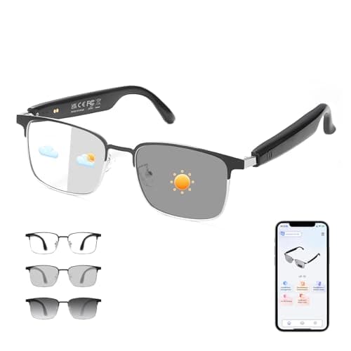 Tulbeys Smart Glasses Open Ear, AI Glasses Real-Time Translation, Color Change Lenses, Polarized Sunglasses Bluetooth, Voice Assistant, Mic Speakers for Men Women, Support for 165+ Languages (Silver)