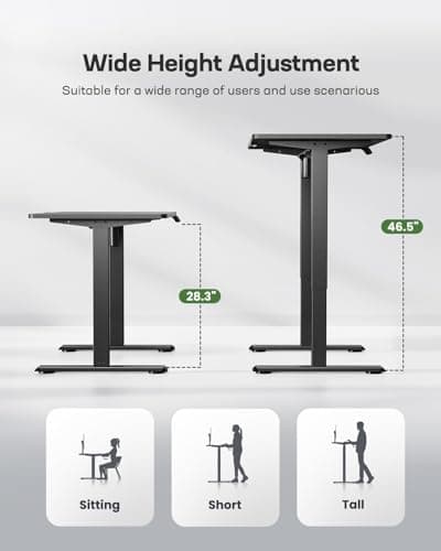 Marsail Electric Standing Desk, Adjustable Height Stand up Desk, 48 x 24 Inches Sit Stand Home Office Desk, Computer Desk, Black 3