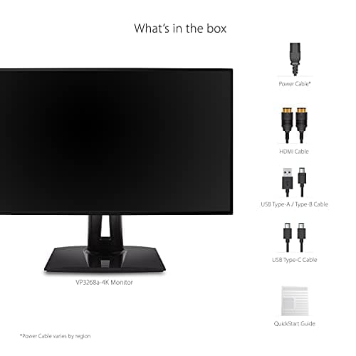 ViewSonic VP3268A-4K 32 Inch 4K UHD IPS Monitor with Advanced Ergonomics, 100% sRGB Rec 709, 14-bit 3D LUT, Eye Care, HDR10 Support, 90W USB C, RJ45, HDR10 9