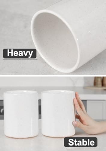 Nucookery Utensil Holder, 6.4" Ceramic Kitchen Utensil Holder for Countertop with Protection Cork Bottom, Vintage Farmhouse Kitchen Decor for Counter, Gift (Sand) 5