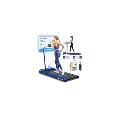 BLACK LORD Walking Pad with Handle Bar, 2.7 HP Quiet Foldable Under Desk Treadmill with Bluetooth Speaker, Portable Running Treadmills for Home, LED Display, App/Remote Control, 330lbs Capacity, Blue