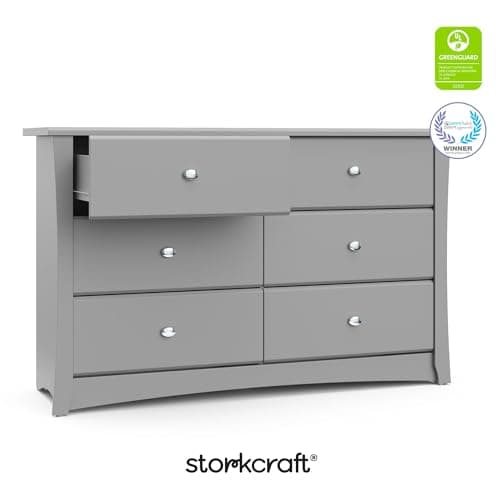 Storkcraft Crescent 6-Drawer Dresser (Pebble Gray) – GREENGUARD Gold Certified, Gray Dresser for Bedroom, Kids & Nursery Storage Chest, Safety Interlocking Drawers, Pre-Installed Tracks, Kids Chest 10