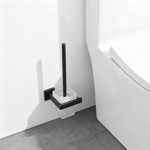 Matte Black Toilet Brush and Holder Set, NEWRAIN Wall Mounted Toilet Bowl Brush with Long Handle, Stainless Steel Toilet Brushes for Bathroom-Space Saving 5