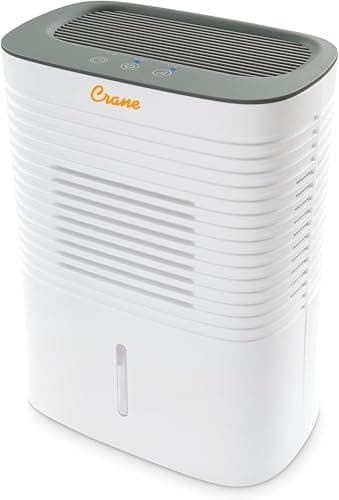 Crane Compact Dehumidifier for 300 Sq Ft Rooms, 0.5 Gallon Tank, For Basements, Bedrooms, Offices, Portable Dehumidifier, Auto Shut-Off, Whisper Quiet