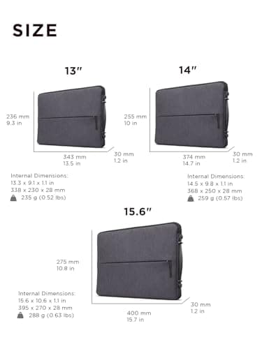 Lenovo Urban Laptop Sleeve 14 Inch for Laptop/ Notebook/Tablet Compatible with MacBook Air/Pro Water Resistant - Charcoal Grey 7