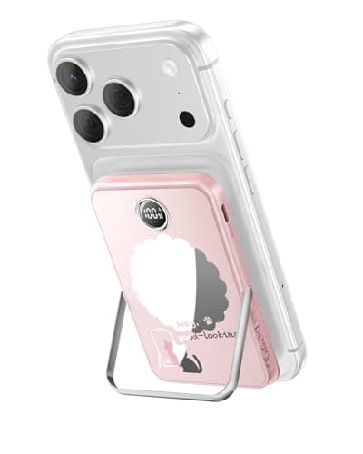 iWALK Magnetic Portable Charger 5,000mAh, Wireless Power Bank with Mirror & Foldable Stand, Ultra Slim Battery Pack with USB-C Cable, MagSafe Compatible for iPhone 17/16/16 Plus/16 Pro/15/14/13/12