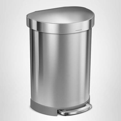 simplehuman 60 Liter Semi-Round Hands-Free Kitchen Step Stainless Steel Trash Can with Soft-Close Lid, Brushed 7