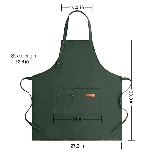 LOYGLIF Apron for Men Women with Adjustable Straps and Large Pockets, Canvas Cotton Cooking Kitchen Chef Bib Aprons Waterproof Green 6