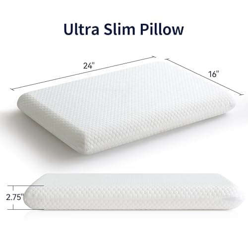 AMICLIBER Ultra Thin Flat Pillow for Sleeping, 2.75'' Thin Pillow for Back Sleeper, Supportive Stomach Sleeping Pillow, Slim Bed Pillow, Machine Washable-Standard Size 6