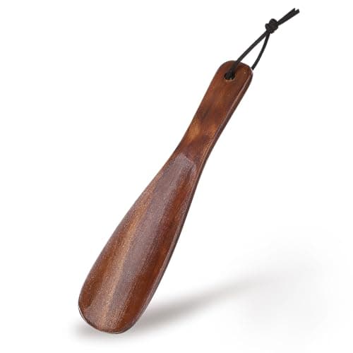 Elegaperma 1pcs Wooden Shoe Horn,7.56 Inches Short Handle Retro Wood Shoehorn,Shoe Horn Wood for Men Women Kids with Leather Lanyard,Shoes Stick Helper for for Seniors Pregnancy,Brown