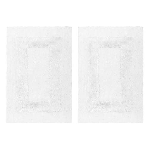 Cotton Craft 2 Piece Reversible Step Out Bath Mat Rug Set 17x24 White, 100% Pure Cotton, Super Soft, Plush & Absorbent, Hand Tufted Heavy Weight Construction, Full Reversible, Rug Pad Recommended