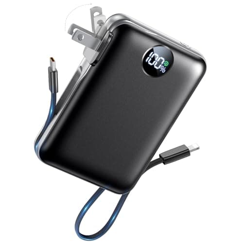 Portable Charger with Built in Cables & Wall Plug,10000mAh Power Bank, 4 Outputs,22.5W USB C Fast Charging,Slim Travel Essential Battery Pack with LED Display for iPhone 17/16/15/14 Seriesm,Black