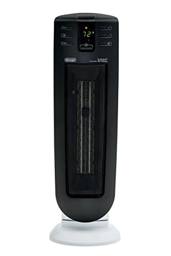 DeLonghi Ceramic Tower Space Heater, portable quiet 1500 Electric Space Heater for indoor use, timer, remote, ECO energy efficient, safety features, 24 inches tall, TCH7915ER