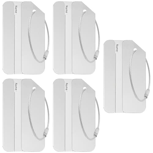 Aluminum Luggage Tags – 5 Pack Silver Travel Bag Identifier Tags with Protective Covers, Durable Luggage Tags for Suitcases and Travel Accessories