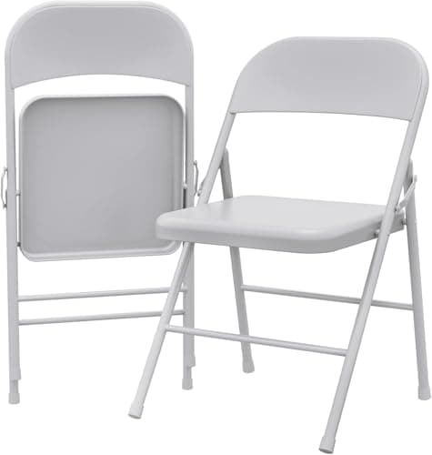 Set of 2 Metal Folding Chairs, Stackable Chairs for Home, Yard, Garden, Parties, Portable Kitchen Chair, Folding Chairs 2 Pack, Chairs for Indoor & Outdoor, Fold Out Chair,350lb Weight Capacity, Grey