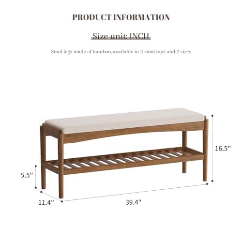 STDDRE Shoe Bench Entryway Bamboo 2-Tier Shoe Rack with Cushion Padded Seat Shoe Bench Organizer Stable for Entry, Hallway, Living Room, Bedroom, Closet (39.4 * 11.4 * 16.5IN, Brown-Beige) 2