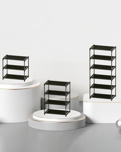 HITHIM 4 Tiers Small Shoe Rack,Narrow Stackable Shoe Shelf Organizer,Sturdy Shoe Stand, Non-Woven Fabric Metal Shoe Racks for Entryway, Doorway and Bedroom Closet 7